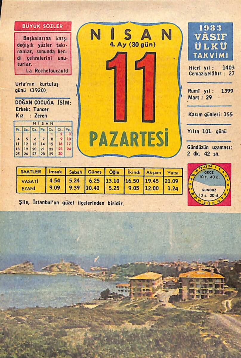 11 Nisan 1983 Takvim Yaprağı - Doğum Günü Hediyesi EFMN15149 - 1