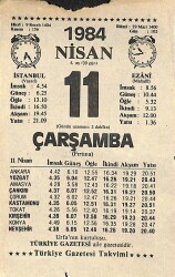 11 Nisan 1984 Takvim Yaprağı - Doğum Günü Hediyesi EFM(N)11324 - Gökçekoleksiyon