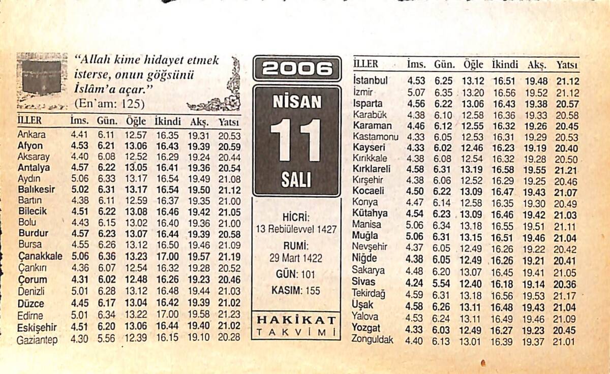 11 Nisan 2006 Takvim Yaprağı - Doğum Günü Hediyesi EFMN13258 - 1