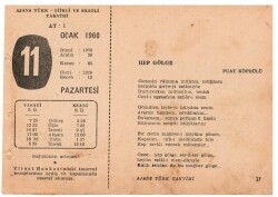 11 Ocak 1960 Ajans Türk Takvim Yaprağı(Şiirli Saatli) EFM(N)1085 - 5