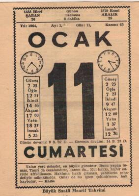11 Ocak 1964 Takvim Yaprağı EFM(N)4535 - 1