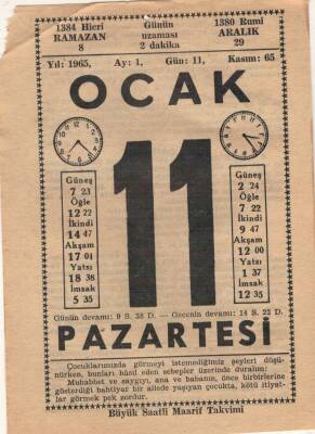 11 Ocak 1965 Takvim Yaprağı EFM(N)4510 - 1