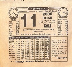 11 Ocak 2000 Takvim Yaprağı - Doğum Günü Hediyesi EFM(N)13197 - Gökçekoleksiyon