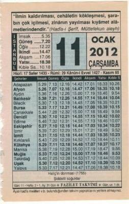 11 Ocak 2012 Takvim Yaprağı EFM(N)1494 - 1