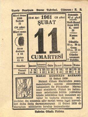 11 Şubat 1961 Takvim Yaprağı - Doğum Günü Hediyesi EFM(N)11272 - 1