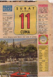 11 Şubat 1972 Takvim Yaprağı EFM(N)5472 - Gökçekoleksiyon