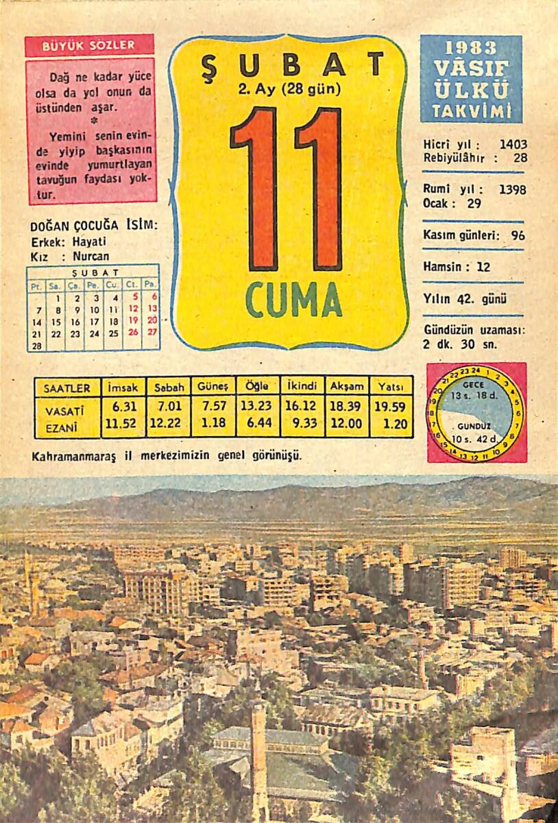 11 Şubat 1983 Takvim Yaprağı - Doğum Günü Hediyesi EFMN15068 - 1