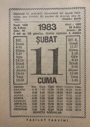 11 Şubat 1983 Takvim Yaprağı - Doğum Günü Hediyesi EFM(N)7808 - Gökçekoleksiyon