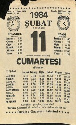 11 Şubat 1984 Takvim Yaprağı - Doğum Günü Hediyesi EFM(N)11801 - Gökçekoleksiyon