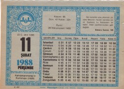 11 Şubat 1988 Takvim Yaprağı EFM(N)5501 - Gökçekoleksiyon