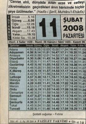 11 Şubat 2008 Takvim Yaprağı - Doğum Günü Hediyesi EFM(N)7535 - 1