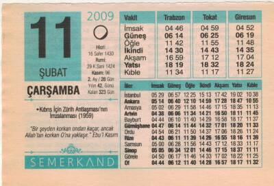 11 Şubat 2009 Takvim Yaprağı EFM(N)5616 - 2