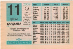 11 Şubat 2009 Takvim Yaprağı EFM(N)5616 - Gökçekoleksiyon