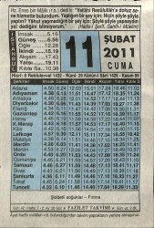 11 Şubat 2011 Takvim Yaprağı - Doğum Günü Hediyesi EFM(N)7564 - Gökçekoleksiyon
