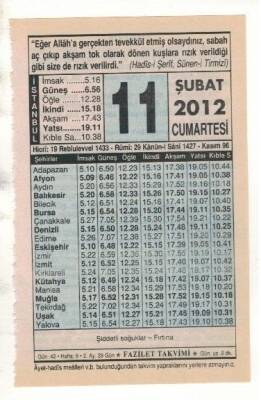 11 Şubat 2012 Takvim Yaprağı EFM(N)1852 - 3
