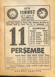 11 Temmuz 1974 Takvim Yaprağı - Doğum Günü Hediyesi EFM(N)12656 - Gökçekoleksiyon