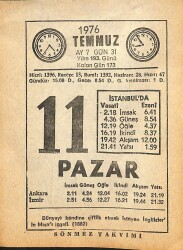 11 Temmuz 1976 Takvim Yaprağı - Doğum Günü Hediyesi EFM(N)12667 - Gökçekoleksiyon