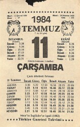 11 Temmuz 1984 Takvim Yaprağı - Doğum Günü Hediyesi EFM(N)11195 - Gökçekoleksiyon