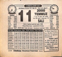 11 Temmuz 2000 Takvim Yaprağı - Doğum Günü Hediyesi EFMN15546 - Gökçekoleksiyon