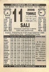 11 Temmuz 2006 Takvim Yaprağı - Doğum Günü Hediyesi EFMN15780 - Gökçekoleksiyon