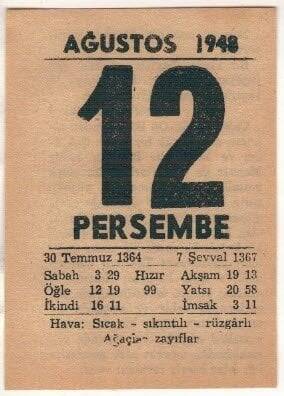 12 Ağustos 1948 Takvim Yaprağı EFM(N)1458 - 3