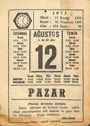 12 Ağustos 1973 Takvim Yaprağı - Doğum Günü Hediyesi EFM(N)10894 - Gökçekoleksiyon