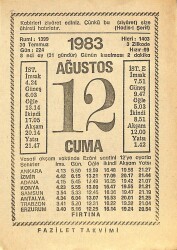 12 Ağustos 1983 Takvim Yaprağı - Doğum Günü Hediyesi EFM(N)12003 - Gökçekoleksiyon