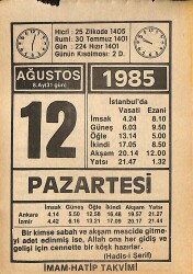 12 Ağustos 1985 Takvim Yaprağı - Doğum Günü Hediyesi EFMN15701 - Gökçekoleksiyon