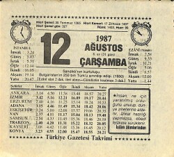 12 Ağustos 1987 Takvim Yaprağı - Doğum Günü Hediyesi EFMN13916 - Gökçekoleksiyon