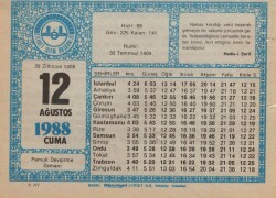 12 Ağustos 1988 Takvim Yaprağı EFM(N)2347 - 3