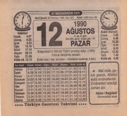 12 Ağustos 1990 Takvim Yaprağı EFM(N)2349 - 1
