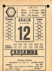 12 Aralık 1973 Takvim Yaprağı - Doğum Günü Hediyesi EFMN13674 - Gökçekoleksiyon
