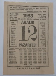 12 Aralık 1983 Takvim Yaprağı - Doğum Günü Hediyesi EFM(N)6892 - Gökçekoleksiyon