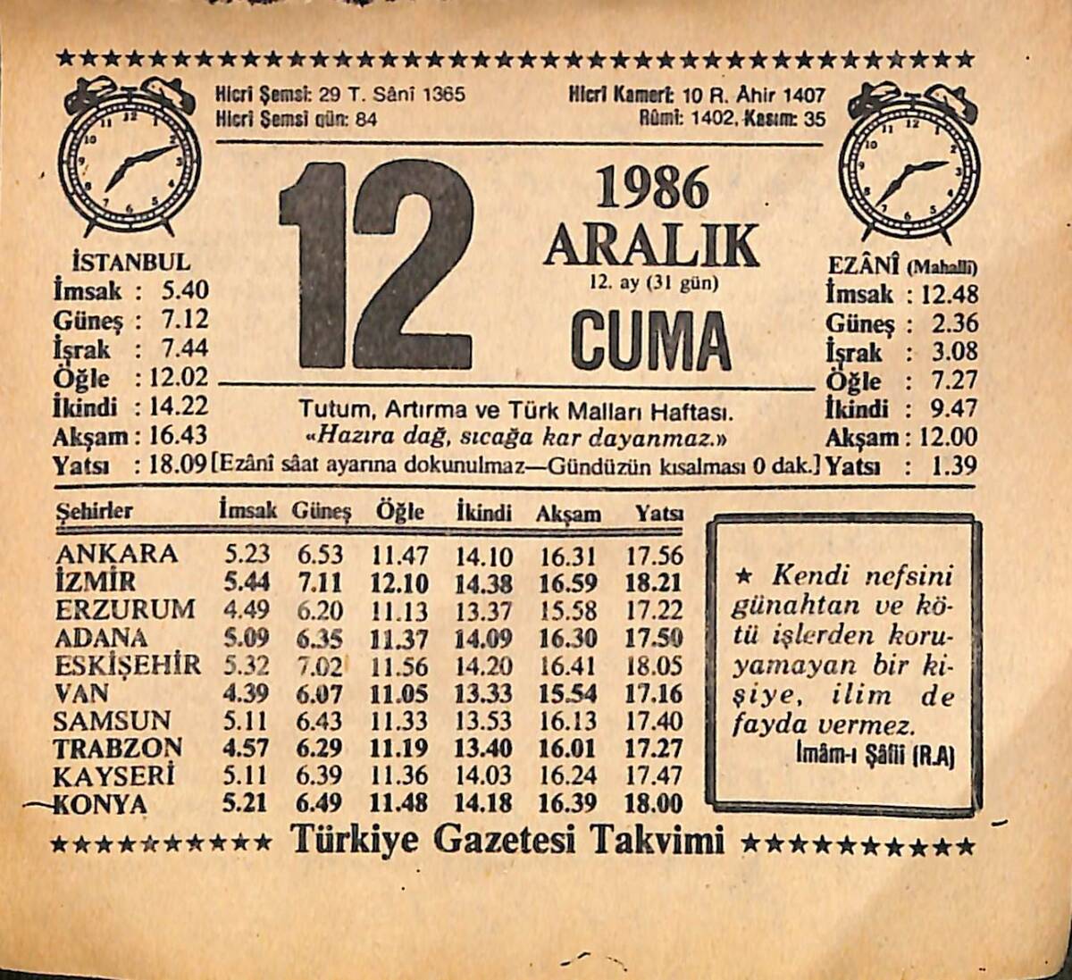 12 Aralık 1986 Takvim Yaprağı - Doğum Günü Hediyesi EFMN14861 - 1