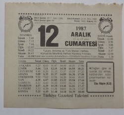 12 Aralık 1987 Takvim Yaprağı - Doğum Günü Hediyesi EFM(N)7181 - Gökçekoleksiyon