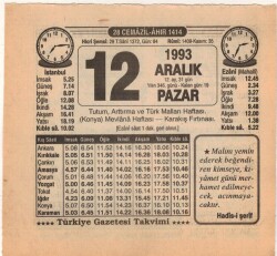 12 Aralık 1993 Takvim Yaprağı EFM(N)4233 - 2