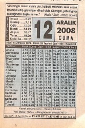 12 Aralık 2008 Takvim Yaprağı - Doğum Günü Hediyesi EFMN15321 - Gökçekoleksiyon