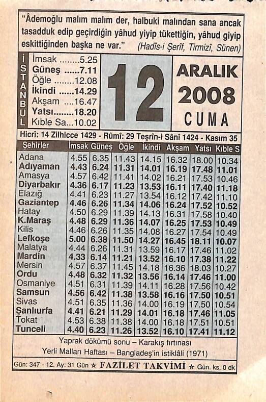 12 Aralık 2008 Takvim Yaprağı - Doğum Günü Hediyesi EFMN15321 - 1