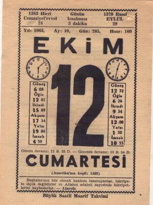 12 Ekim 1963 Takvim Yaprağı EFM(N)3537 - 1