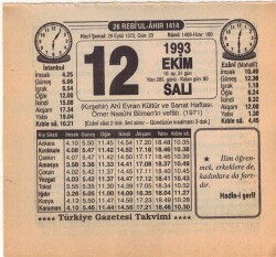 12 Ekim 1993 Takvim Yaprağı EFM(N)3168 - 3
