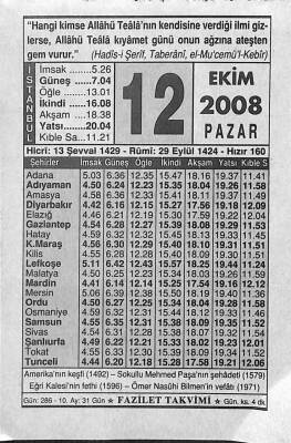 12 Ekim 2008 Takvim Yaprağı - Doğum Günü Hediyesi EFM(N)10654 - 3