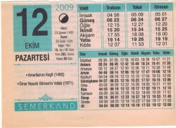 12 Ekim 2009 Takvim Yaprağı EFM(N)3291 - 3