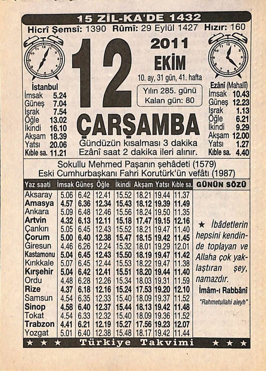 12 Ekim 2011 Takvim Yaprağı - Doğum Günü Hediyesi EFMN15922 - 1