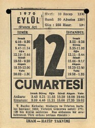 12 Eylül 1970 Takvim Yaprağı - Doğum Günü Hediyesi EFM(N)9888 - 2