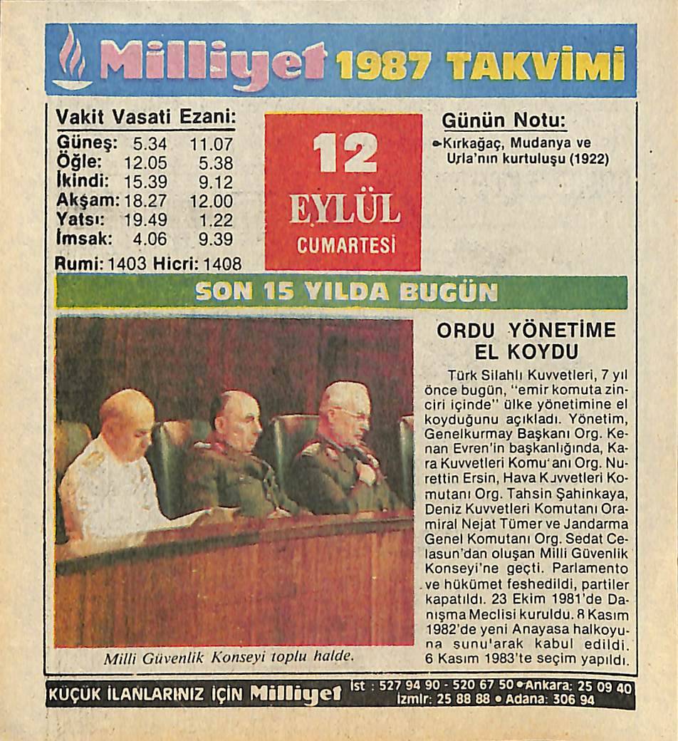12 Eylül 1987 Takvim Yaprağı - Doğum Günü Hediyesi EFMN14129 - 1