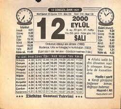 12 Eylül 2000 Takvim Yaprağı - Doğum Günü Hediyesi EFMN14248 - Gökçekoleksiyon