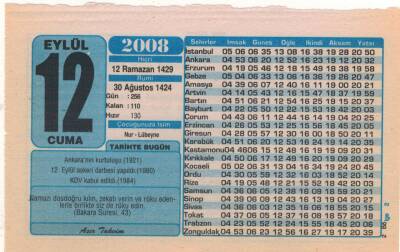 12 Eylül 2008 Takvim Yaprağı EFM(N)2713 - 1