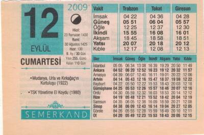 12 Eylül 2009 Takvim Yaprağı EFM(N)2714 - 3