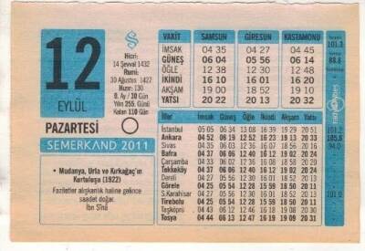 12 Eylül 2011 Takvim Yaprağı EFM(N)1300 - 1
