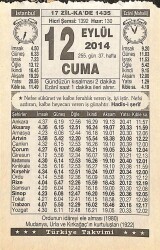 12 Eylül 2014 Takvim Yaprağı - Doğum Günü Hediyesi EFMN14302 - Gökçekoleksiyon